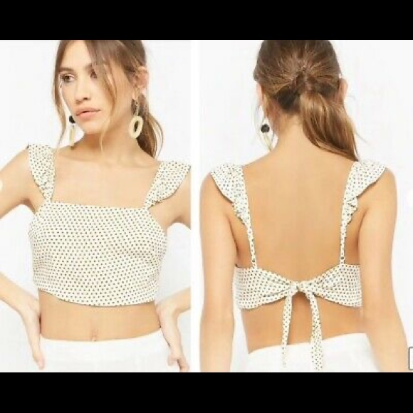 NWOT F21 Polka Dot Tie-Back Crop Top - Picture 5 of 5